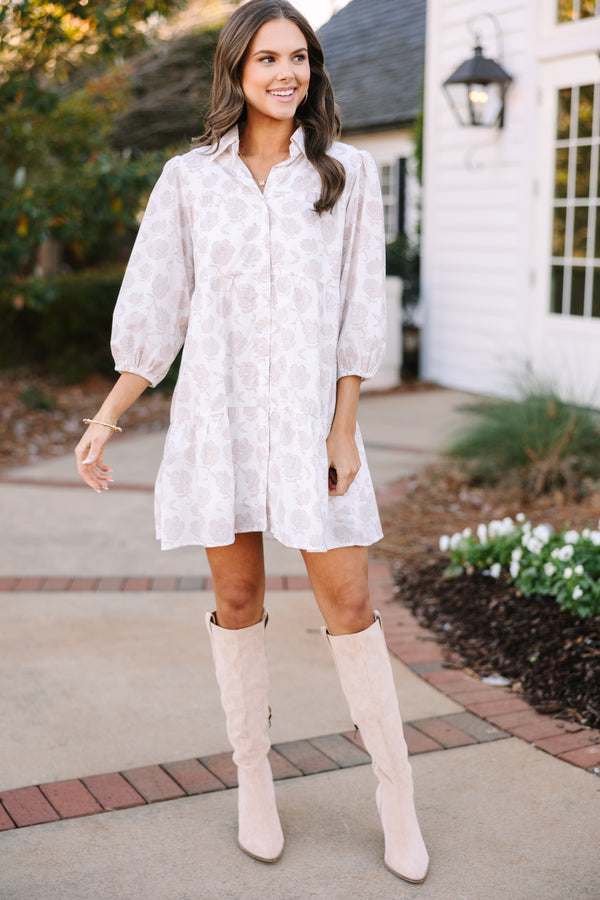 On Your Way Off White Floral Babydoll Dress