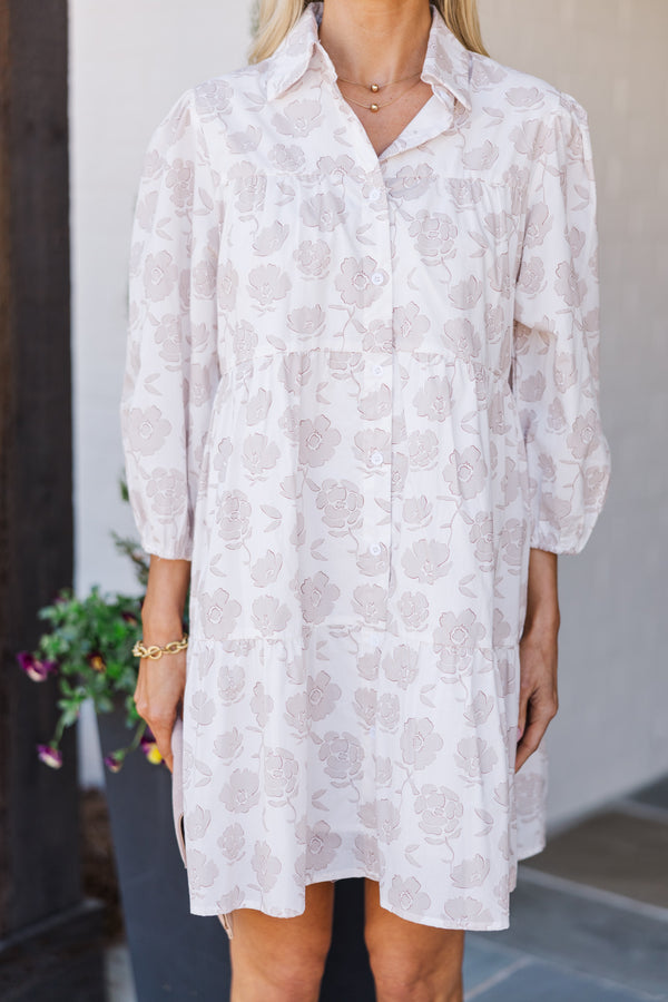 On Your Way Off White Floral Babydoll Dress
