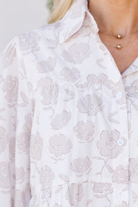 On Your Way Off White Floral Babydoll Dress