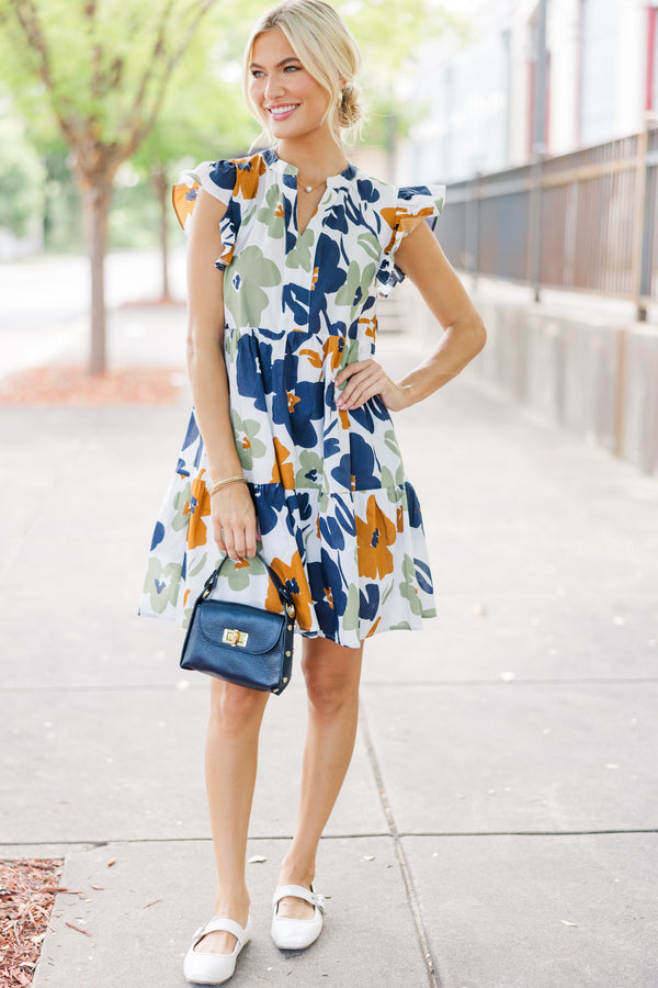 At This Time Olive Green Floral Dress