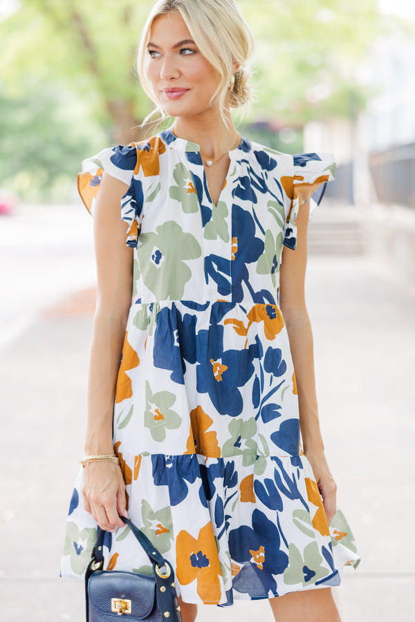 At This Time Olive Green Floral Dress