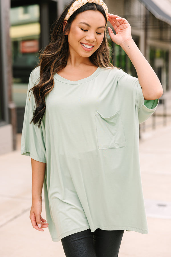 On Your Time Light Olive Green Oversized Top