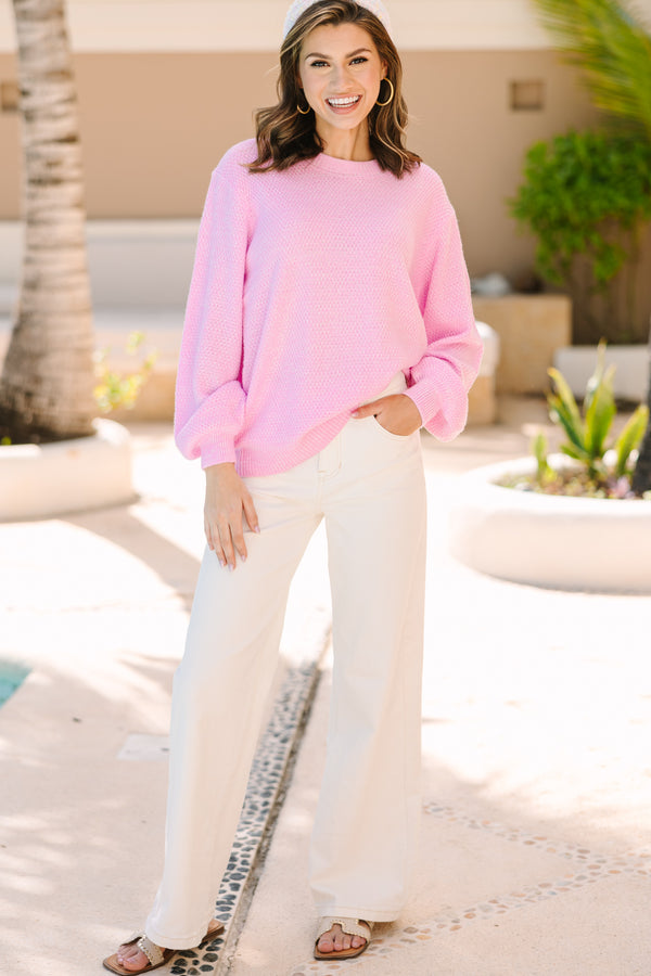 The Slouchy Bubblegum Pink Bubble Sleeve Sweater