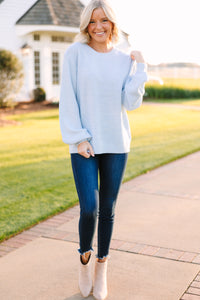 The Slouchy Light Blue Bubble Sleeve Sweater