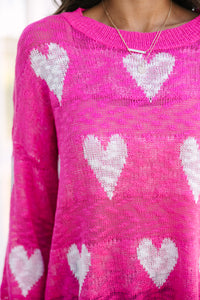 Feeling Like A Queen Fuchsia Pink Heart Print Sweater