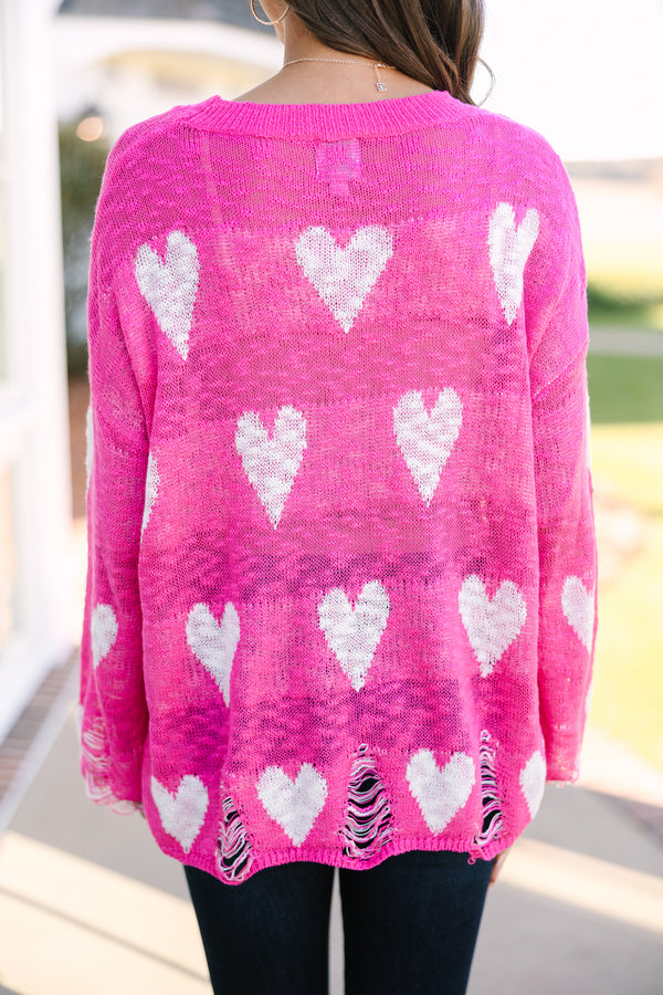 Straight From The Heart Textured Heart Sweater (Pink)