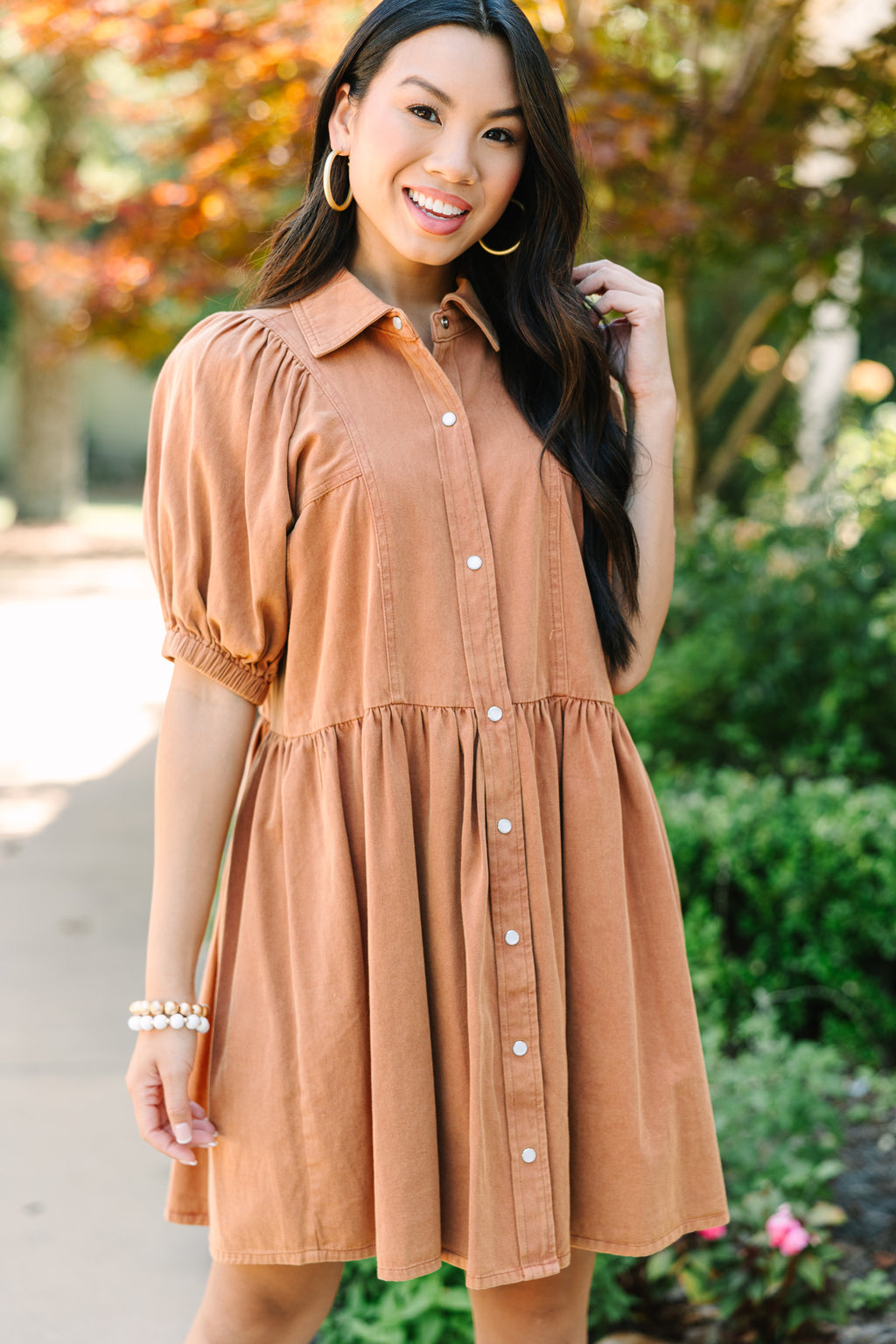 Well Known Cinnamon Brown Denim Babydoll Dress – Shop the Mint
