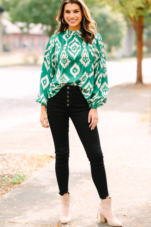 On My Mind Green Abstract Blouse