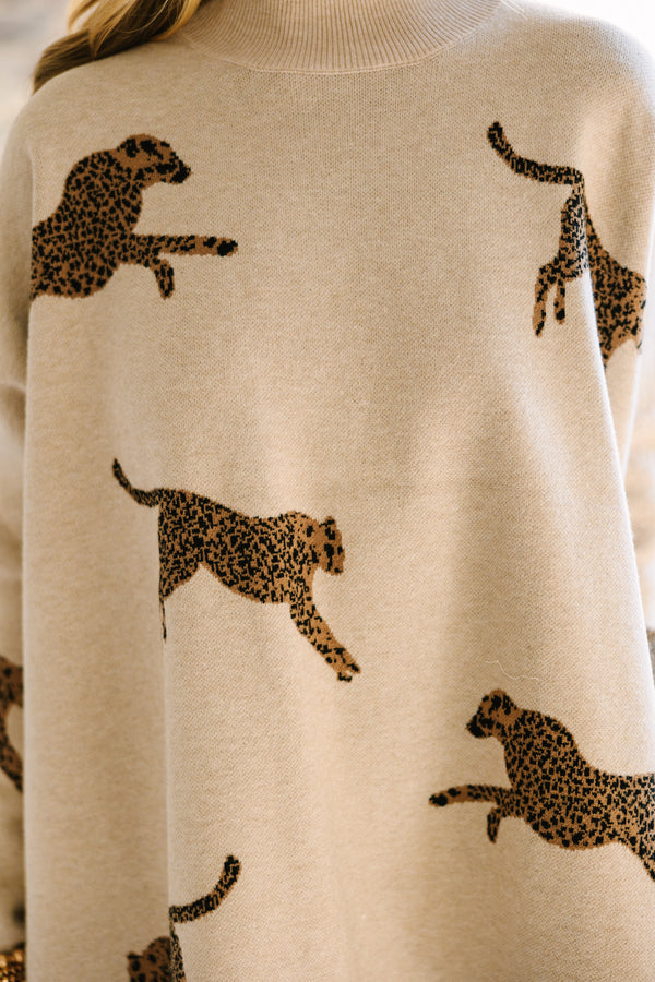 Quick Decisions Oatmeal Brown Cheetah Sweater