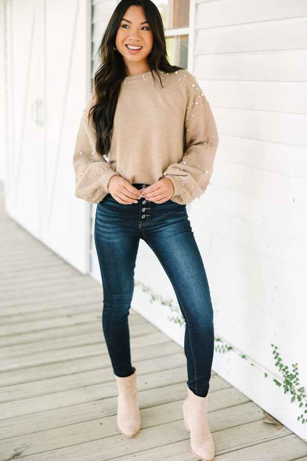 Can't Help But Love Latte Brown Pearl Studded Sweater – Shop the Mint