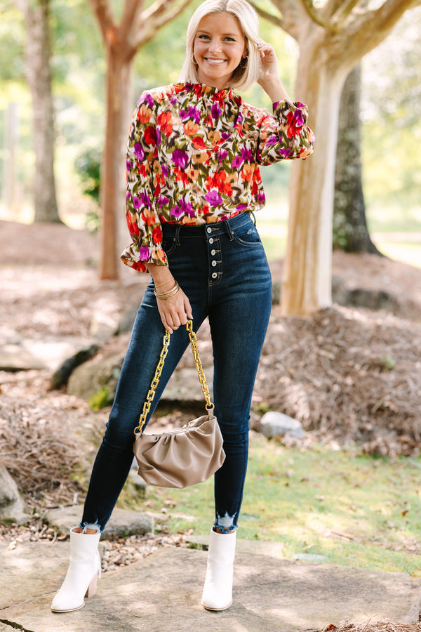 Beauty And Brains Spicy Orange Floral Blouse