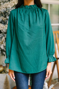 Tried and True Emerald Green Ruffled Blouse