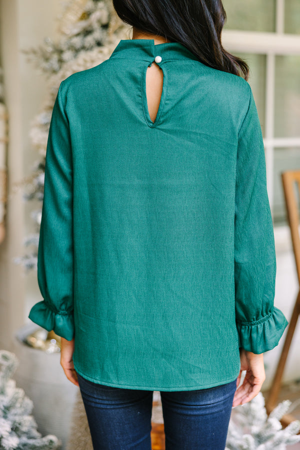 Tried and True Emerald Green Ruffled Blouse