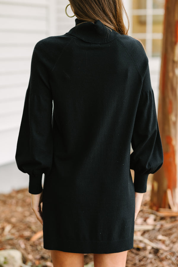 Black Mini Dress - Sweater Dress W/ Sleeves - Off Shoulder Neckline Dress
