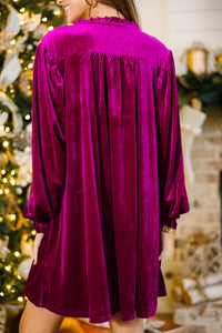Can't Leave You Now Magenta Purple Velvet Babydoll Dress