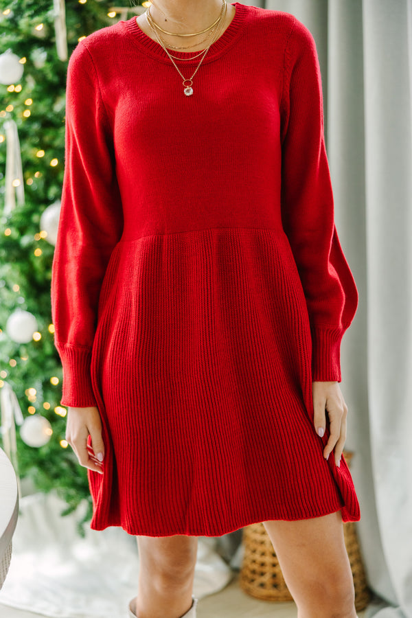 Catch Yourself Red Bubble Sleeve Sweater Dress