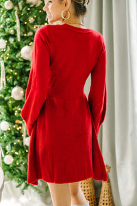 Catch Yourself Red Bubble Sleeve Sweater Dress