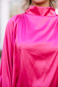Embrace The Joy Fuchsia Pink Satin Blouse