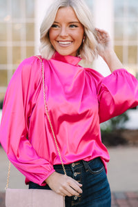 Embrace The Joy Fuchsia Pink Satin Blouse Shop the Mint