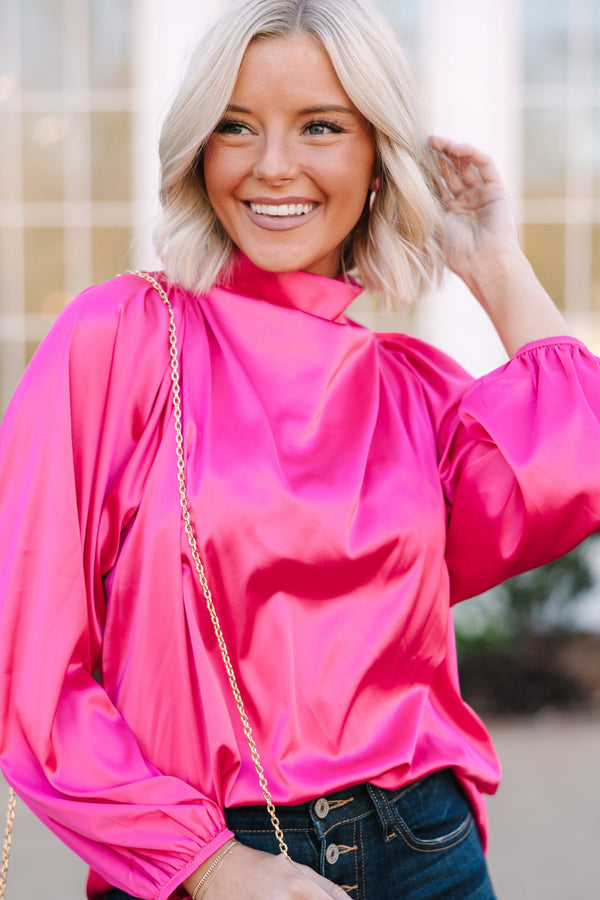 Embrace The Joy Fuchsia Pink Satin Blouse – Shop the Mint