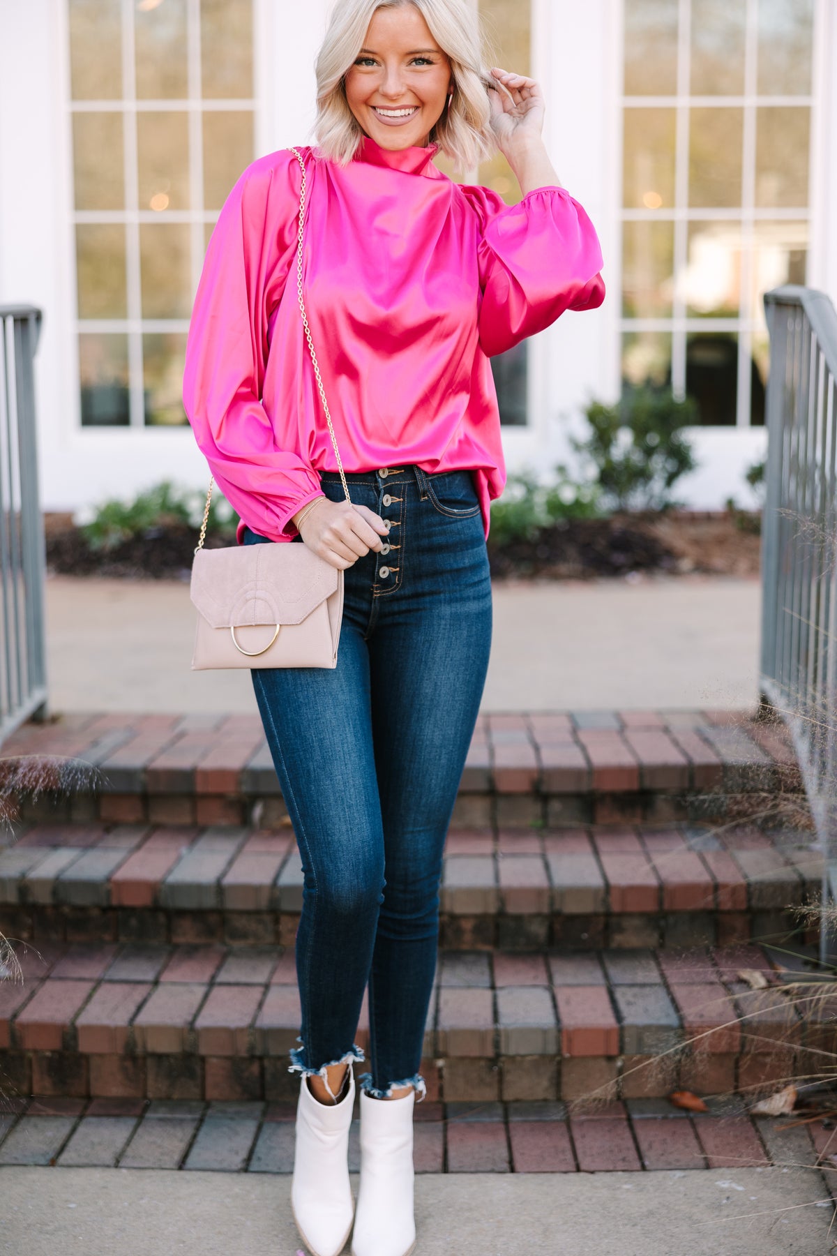 Embrace The Joy Fuchsia Pink Satin Blouse – Shop the Mint