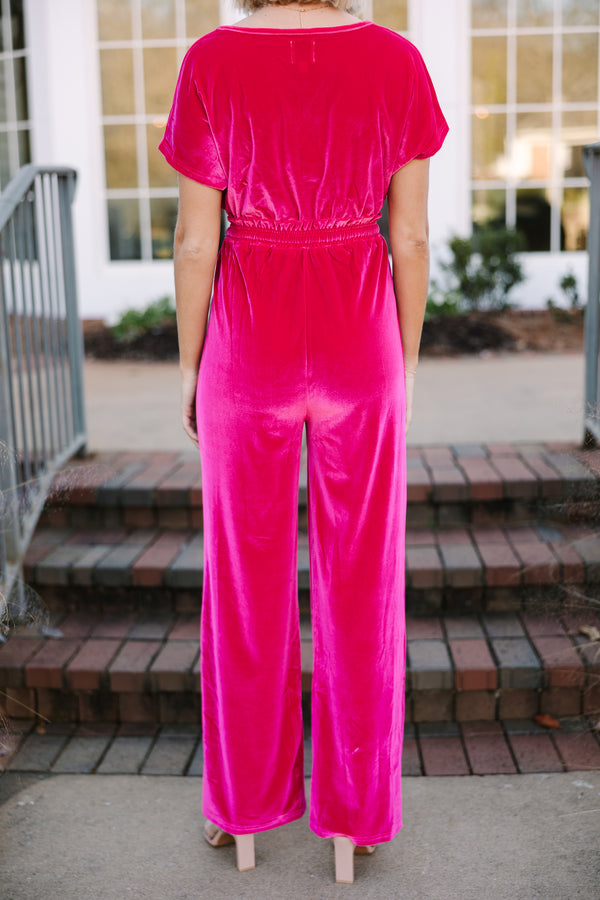 Holiday Vixen Fuchsia Pink Velvet Jumpsuit