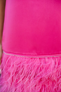All The Drama I Need Fuchsia Pink Feather Shift Dress