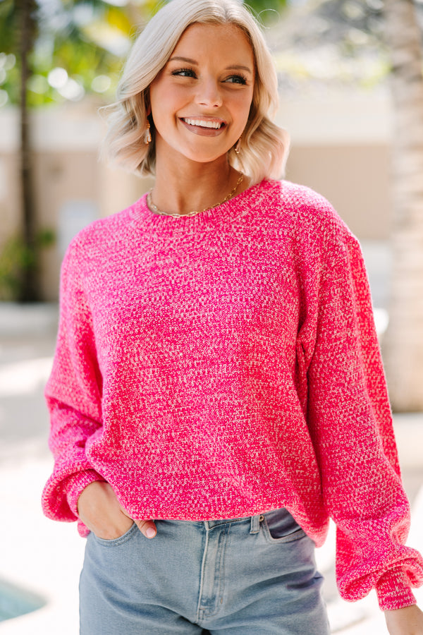 The Slouchy Fuchsia Pink Bubble Sleeve Sweater – Shop the Mint
