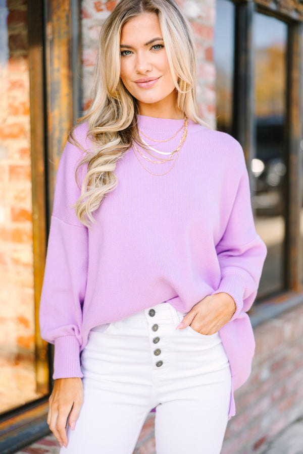 Perfectly You Lavender Purple Mock Neck Sweater