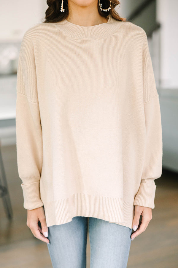 Perfectly You Taupe Brown Mock Neck Sweater