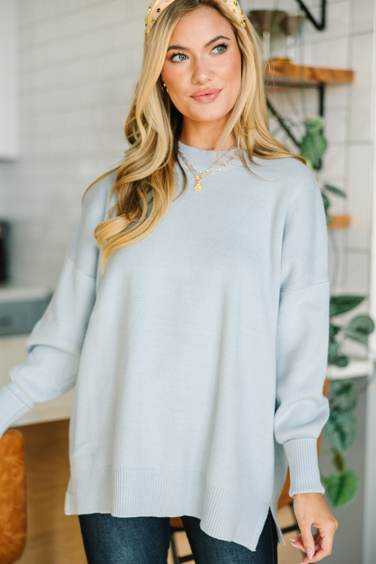 Perfectly You Light Blue Mock Neck Sweater – Shop the Mint