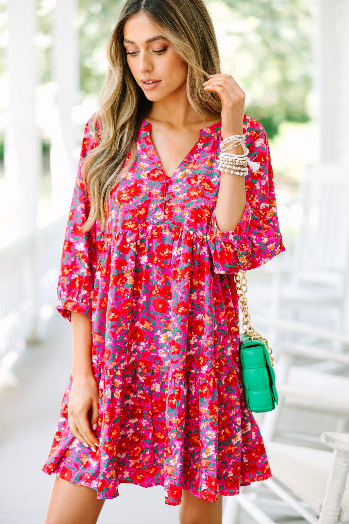 Can't Be Outdone Fuchsia Pink Ditsy Floral Babydoll Dress – Shop the Mint