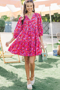 Can't Be Outdone Fuchsia Pink Ditsy Floral Babydoll Dress