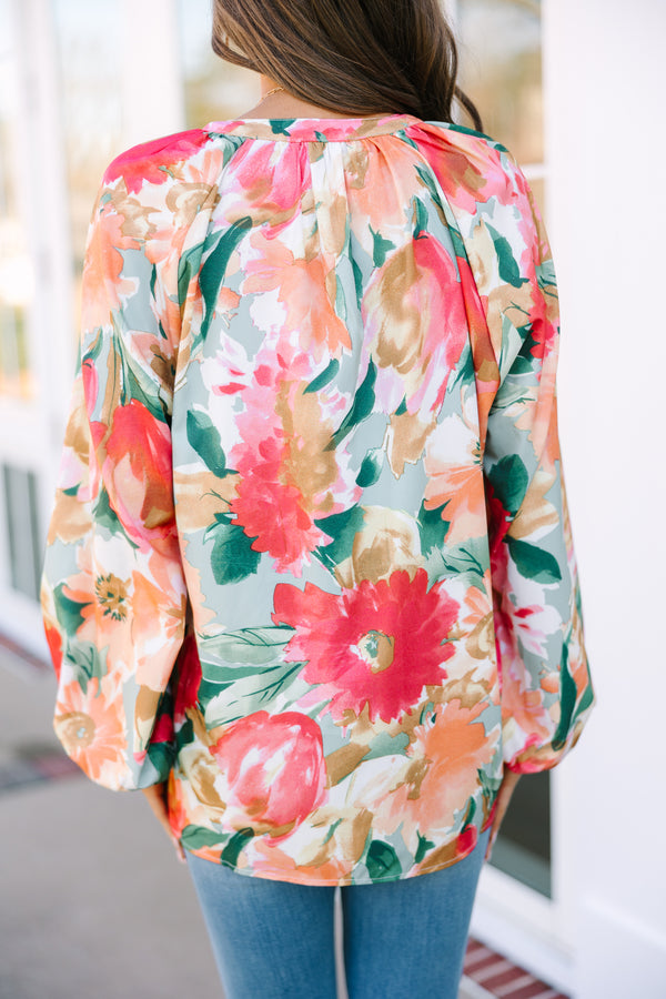 On Your Way Sage Green Floral Blouse