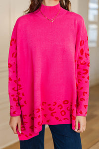 All In Theory Fuchsia Pink Leopard Sweater Tunic