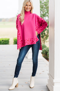 All In Theory Fuchsia Pink Leopard Sweater Tunic