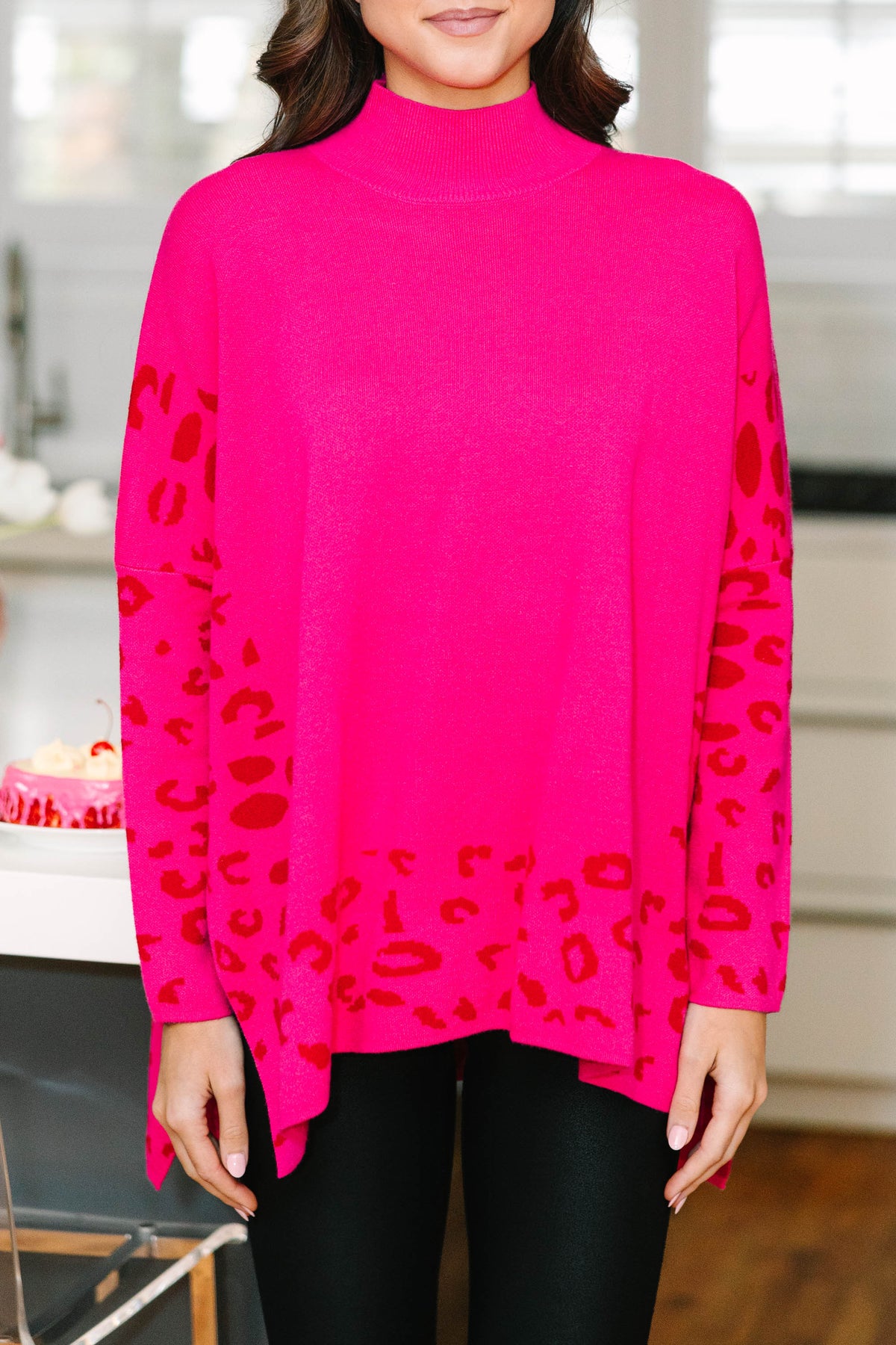 Pink leopard print sweater deals