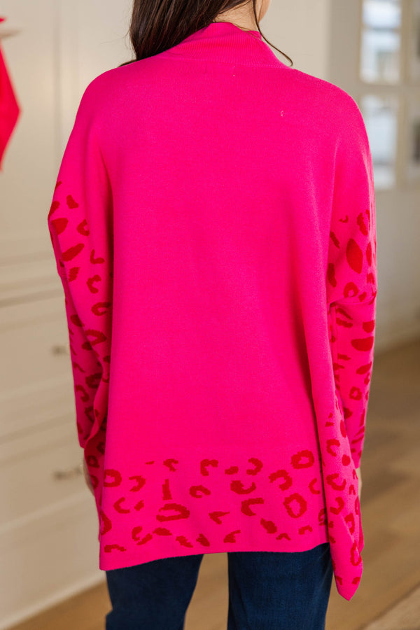 All In Theory Fuchsia Pink Leopard Sweater Tunic