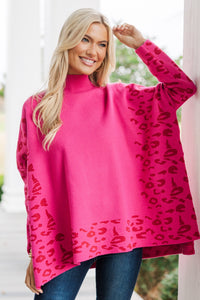 All In Theory Fuchsia Pink Leopard Sweater Tunic