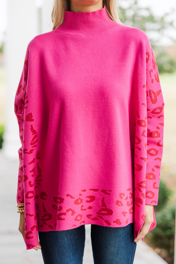 All In Theory Fuchsia Pink Leopard Sweater Tunic