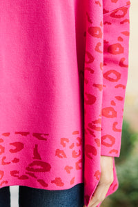 All In Theory Fuchsia Pink Leopard Sweater Tunic