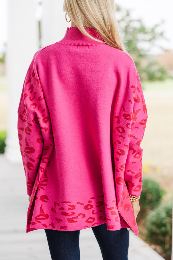 All In Theory Fuchsia Pink Leopard Sweater Tunic