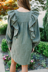 Never Too Late Olive Green Corduroy Dress