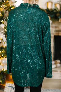 It's A Long Story Deep Green Sequin Blouse