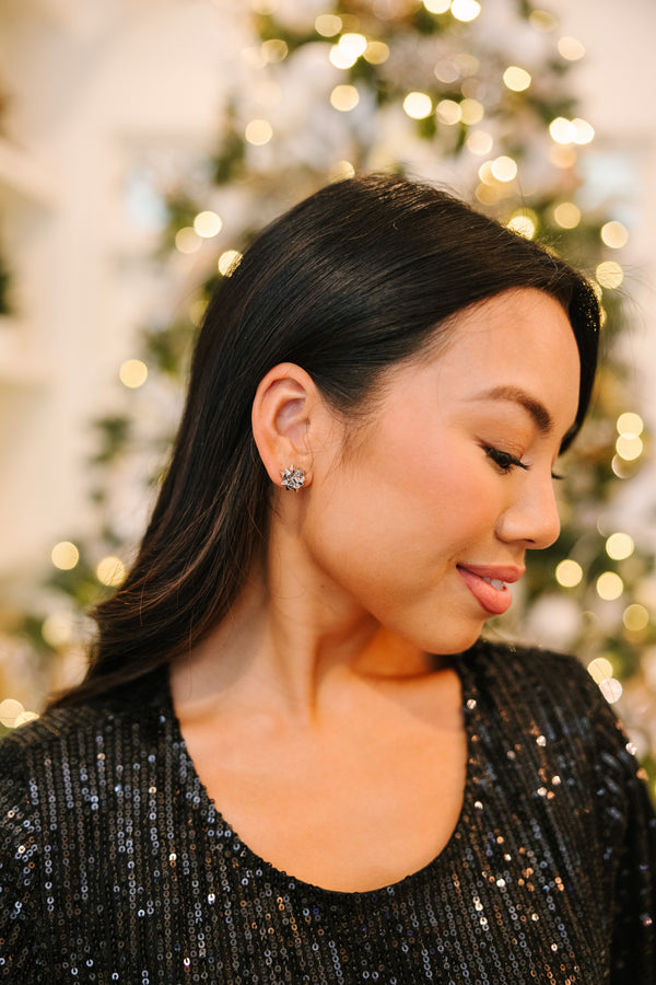 silver bow earrings, holiday earrings, festive earrings, stud earrings