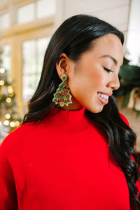 Christmas tree earrings, beaded holiday earrings, boutique holiday earrings, boutique holiday jewelry 
