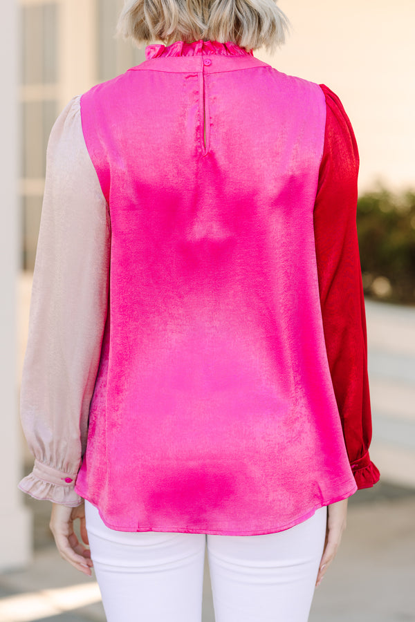 Get Their Attention Hot Pink Colorblock Blouse