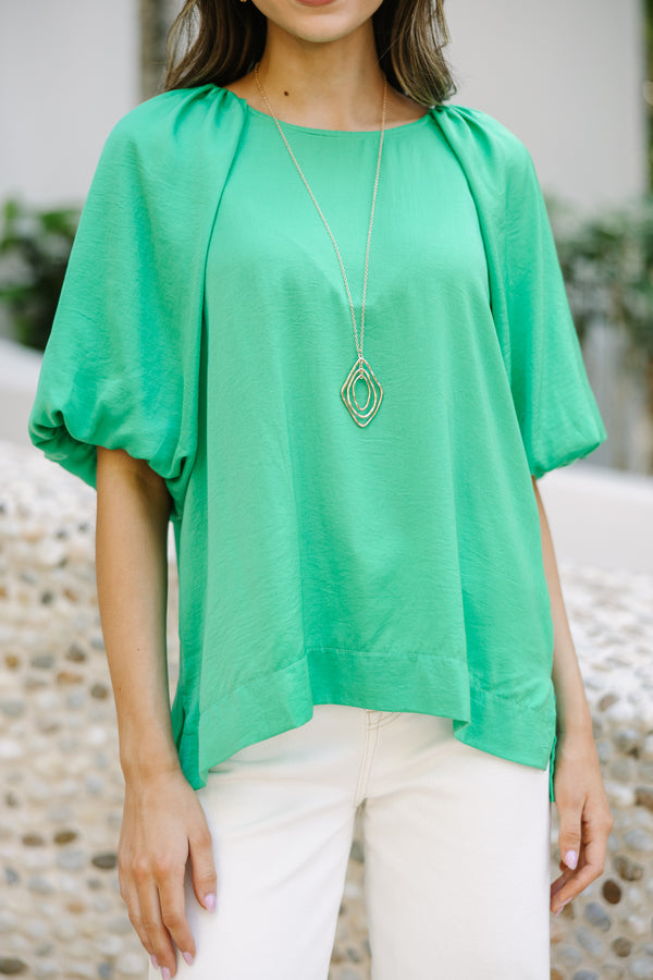 Take It Easy Green Bubble Sleeve Blouse