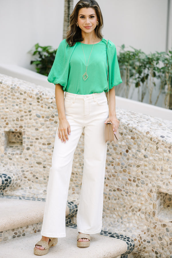 Take It Easy Green Bubble Sleeve Blouse