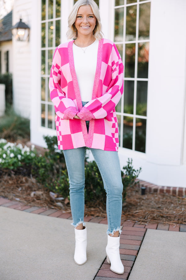 Make Your Day Hot Pink Checkered Cardigan – Shop the Mint